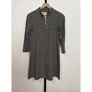 Spartina 449 Nora Half Zip Dress Women's Small 3/4 Sleeve Black Geometric Print